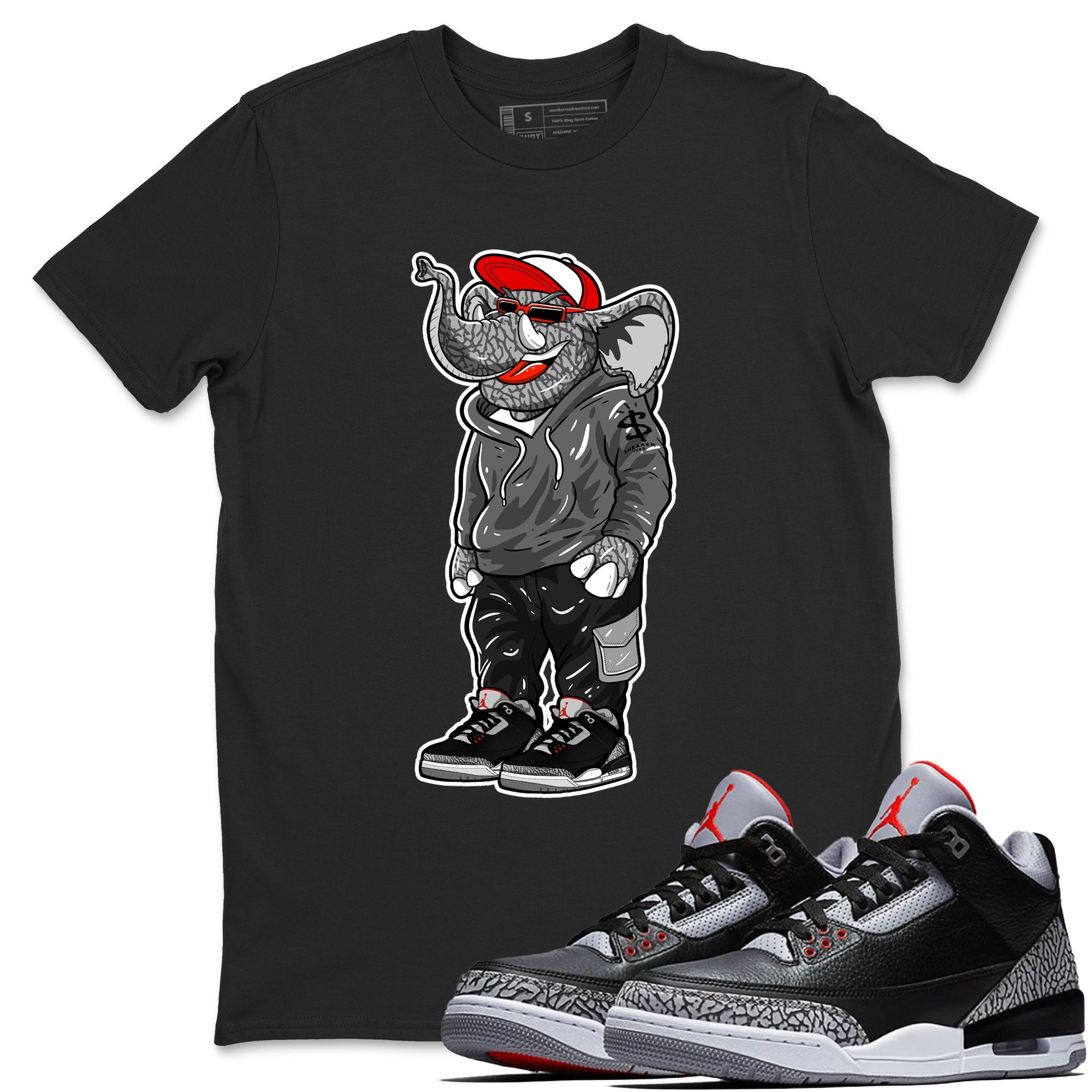 3s Black Cement shirts to match jordans Sneakerhead Elephant sneaker match tees Air Jordan 3 Retro OG Black Cement match shoes to clothes SNRT Sneaker Tees unisex cotton Black 1 shirts