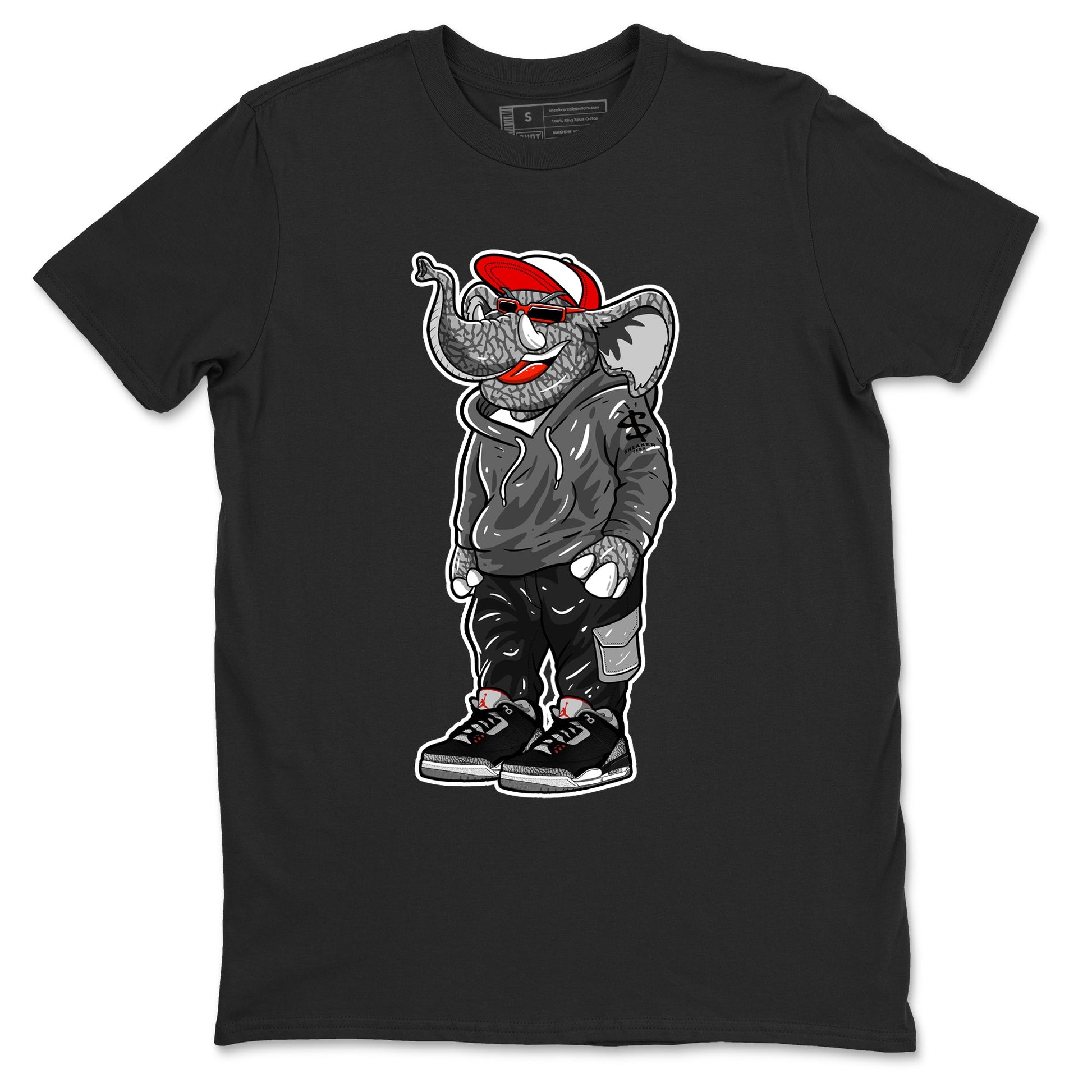 3s Black Cement shirts to match jordans Sneakerhead Elephant sneaker match tees Air Jordan 3 Retro OG Black Cement match shoes to clothes SNRT Sneaker Tees unisex cotton Black 2 shirts
