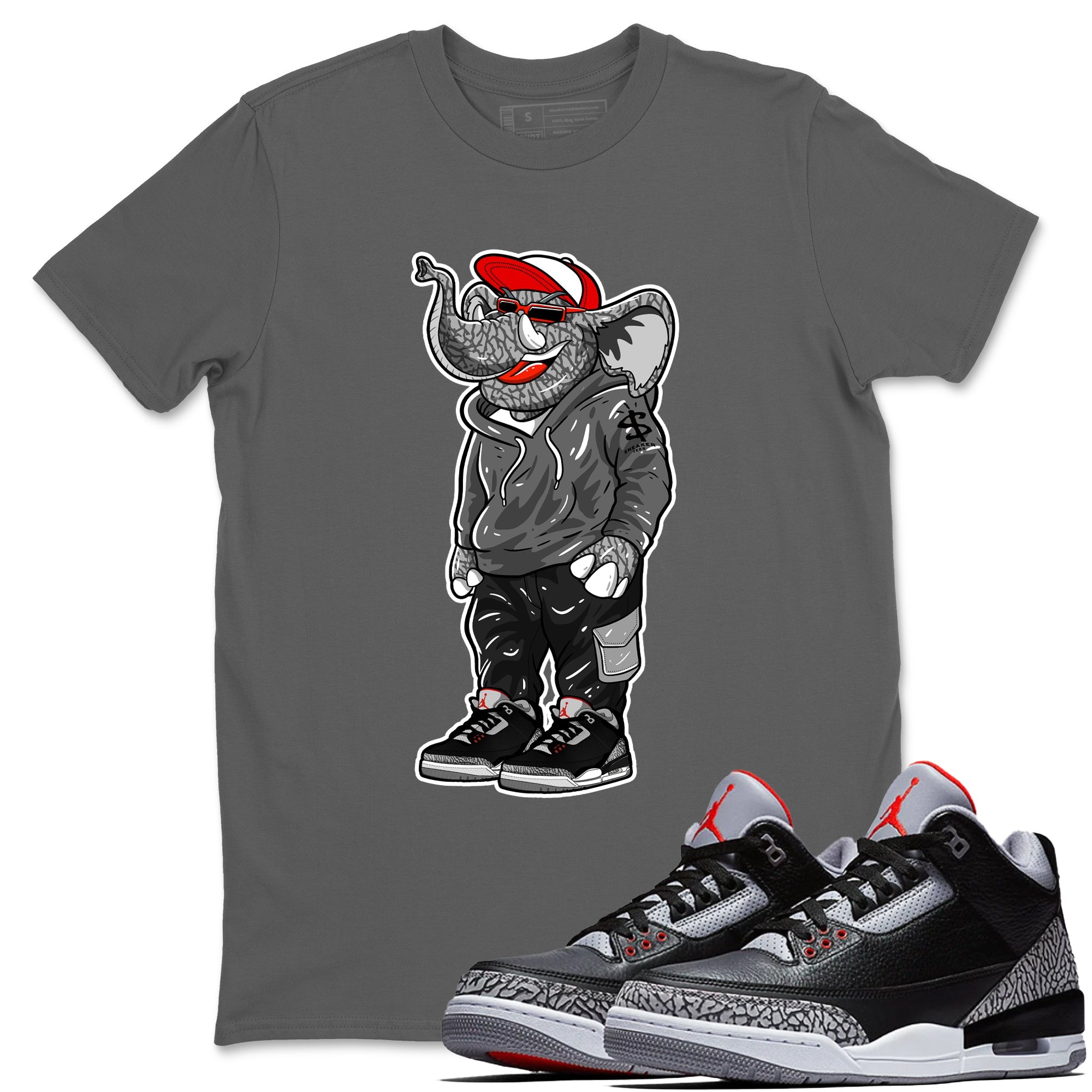 3s Black Cement shirts to match jordans Sneakerhead Elephant sneaker match tees Air Jordan 3 Retro OG Black Cement match shoes to clothes SNRT Sneaker Tees unisex cotton Cool Grey 1 shirts