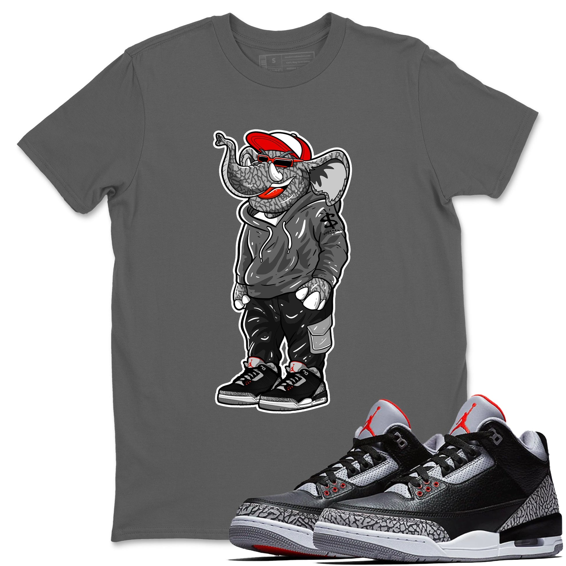 3s Black Cement shirts to match jordans Sneakerhead Elephant sneaker match tees Air Jordan 3 Retro OG Black Cement match shoes to clothes SNRT Sneaker Tees unisex cotton Cool Grey 1 shirts