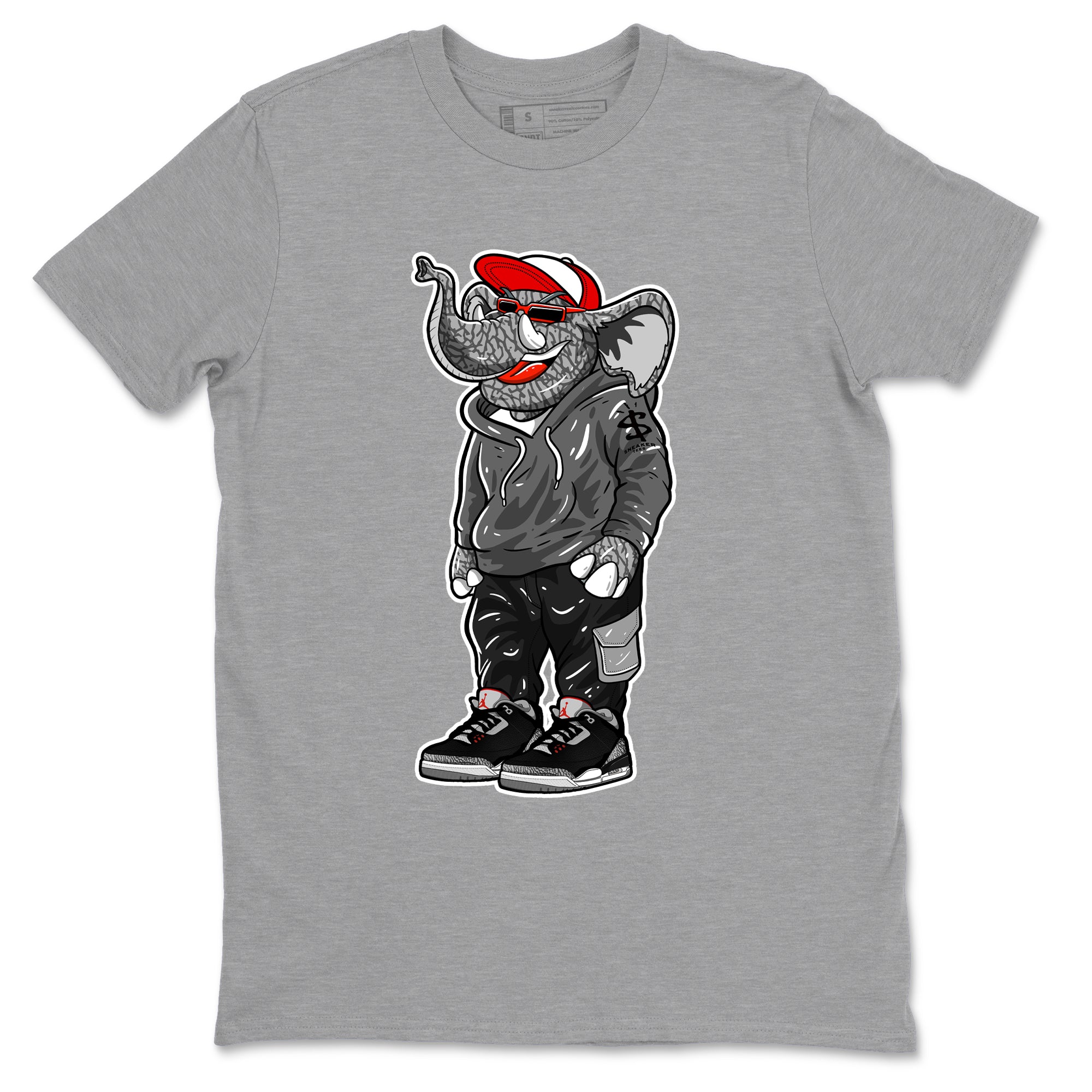 3s Black Cement shirts to match jordans Sneakerhead Elephant sneaker match tees Air Jordan 3 Retro OG Black Cement match shoes to clothes SNRT Sneaker Tees unisex cotton Heather Grey 2 shirts