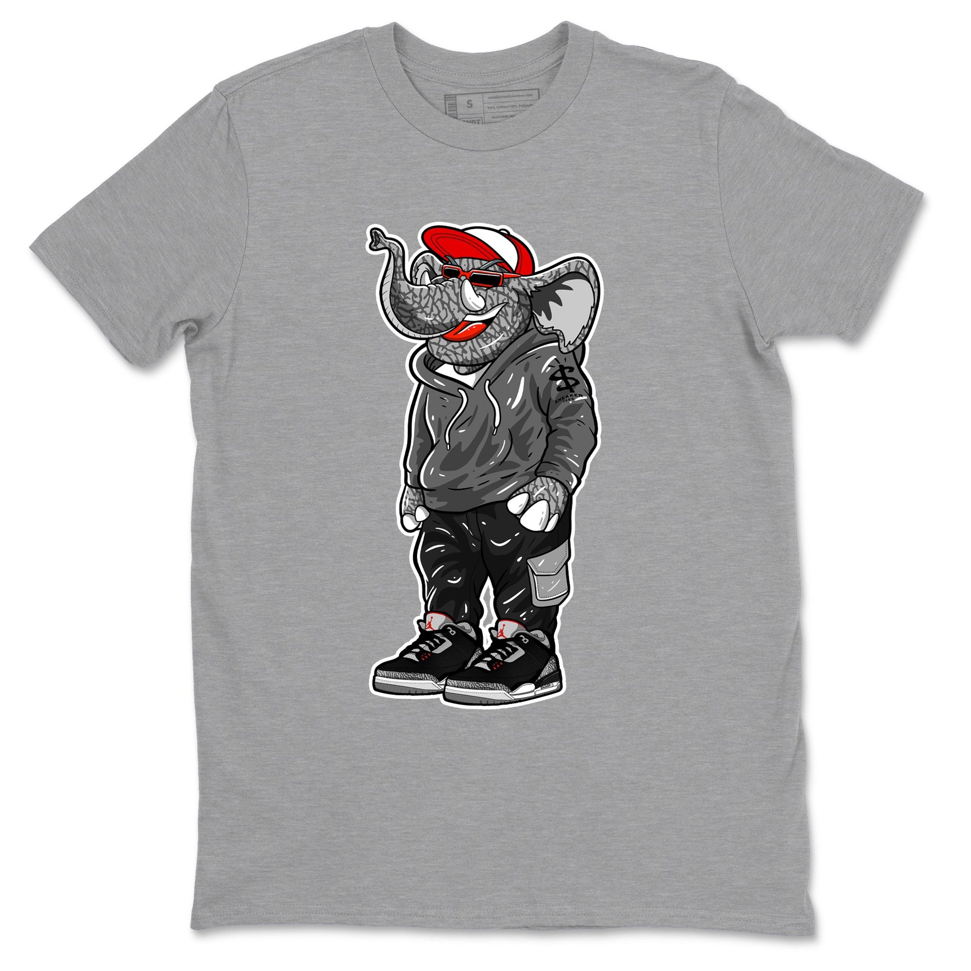 3s Black Cement shirts to match jordans Sneakerhead Elephant sneaker match tees Air Jordan 3 Retro OG Black Cement match shoes to clothes SNRT Sneaker Tees unisex cotton Heather Grey 2 shirts