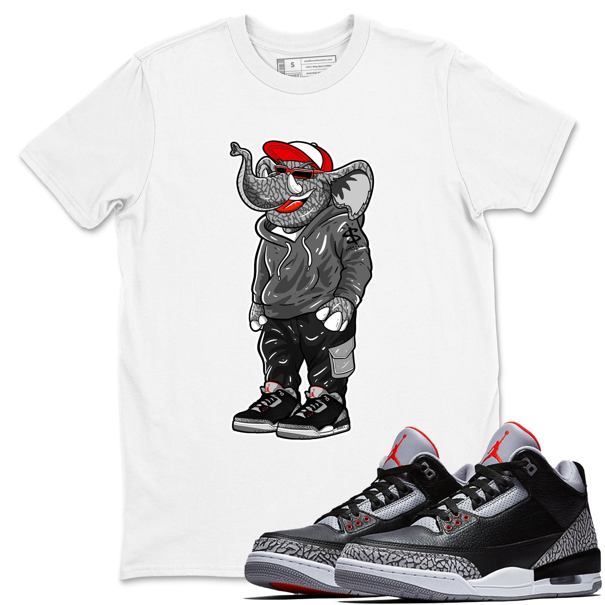 3s Black Cement shirts to match jordans Sneakerhead Elephant sneaker match tees Air Jordan 3 Retro OG Black Cement match shoes to clothes SNRT Sneaker Tees unisex cotton White 1 shirts