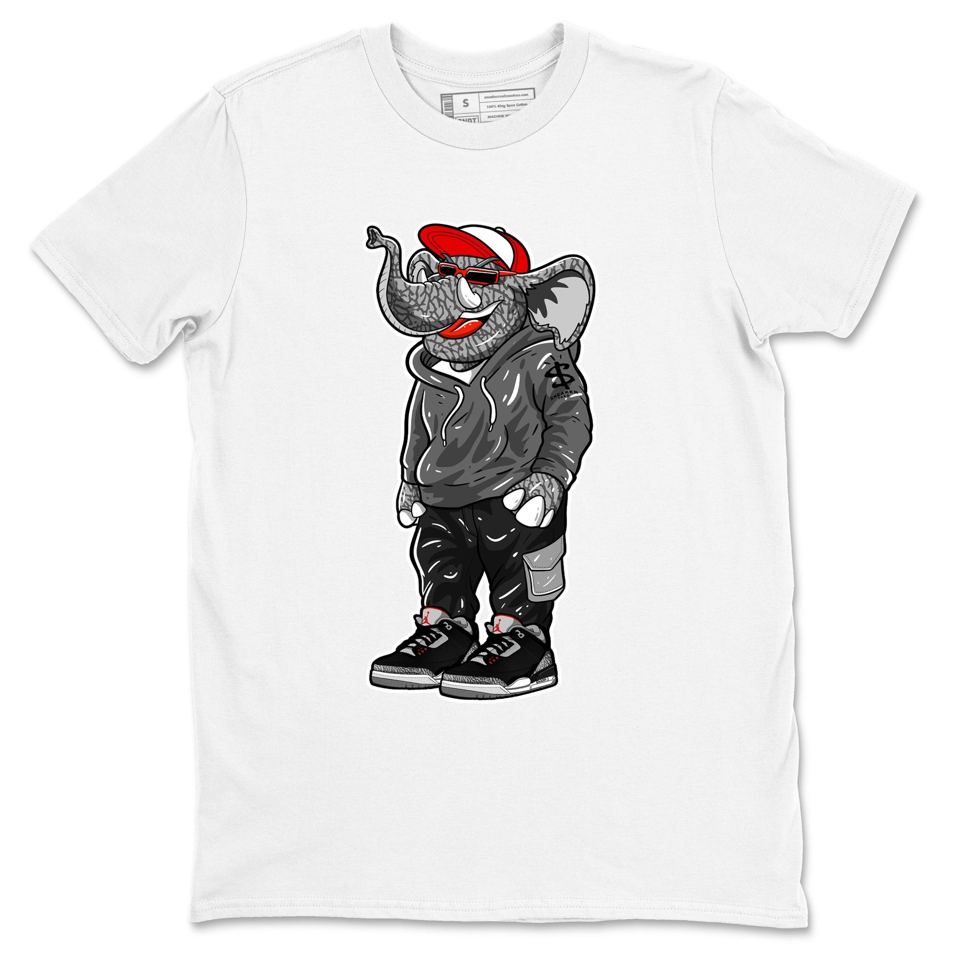 3s Black Cement shirts to match jordans Sneakerhead Elephant sneaker match tees Air Jordan 3 Retro OG Black Cement match shoes to clothes SNRT Sneaker Tees unisex cotton White 2 shirts