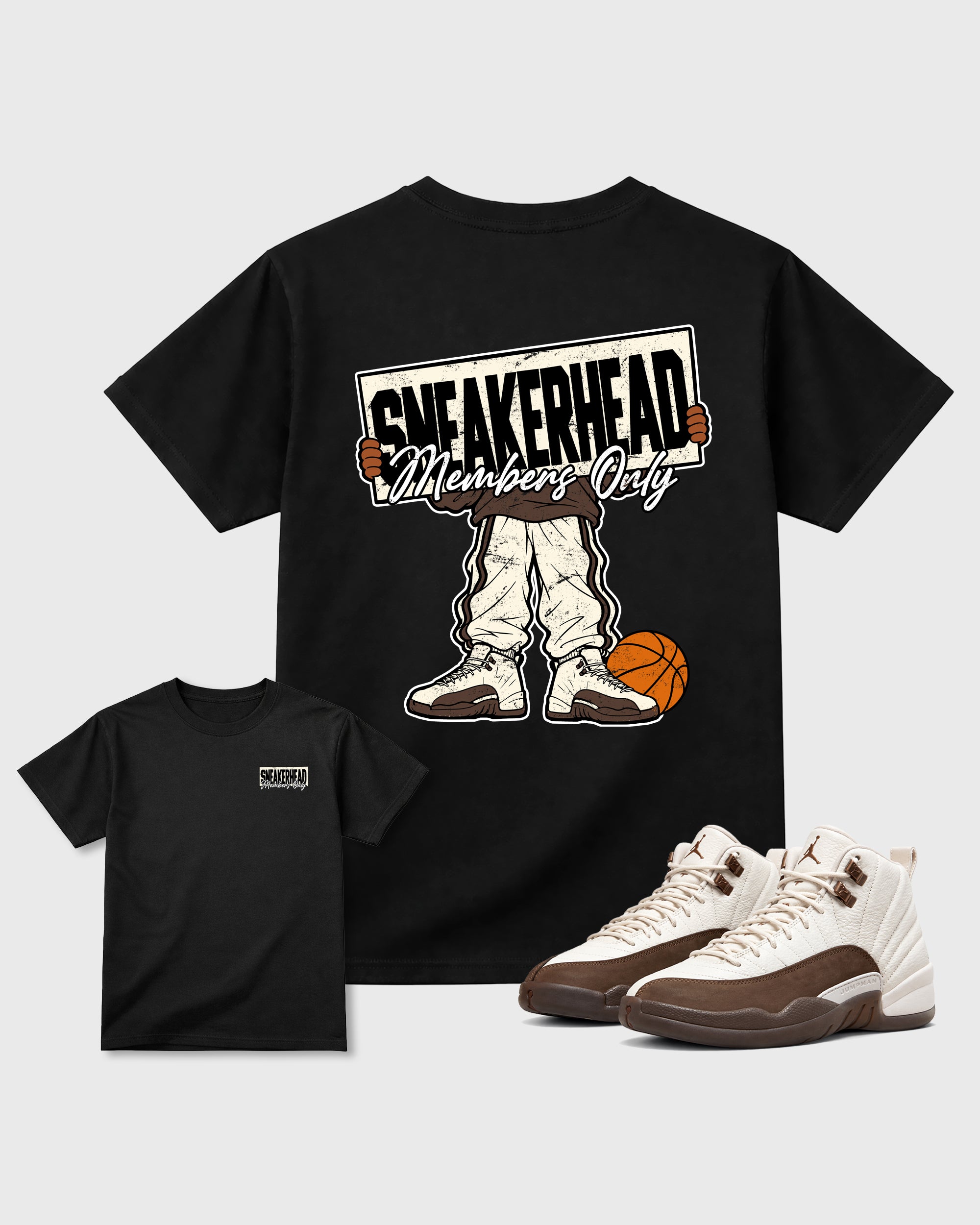 Sneakerhead Members Only Black Graphic T-Shirt - 3, sneaker matching shirt designed to pair with Air Jordan 12 Fireside sneakers for a coordinated streetwear outfit.