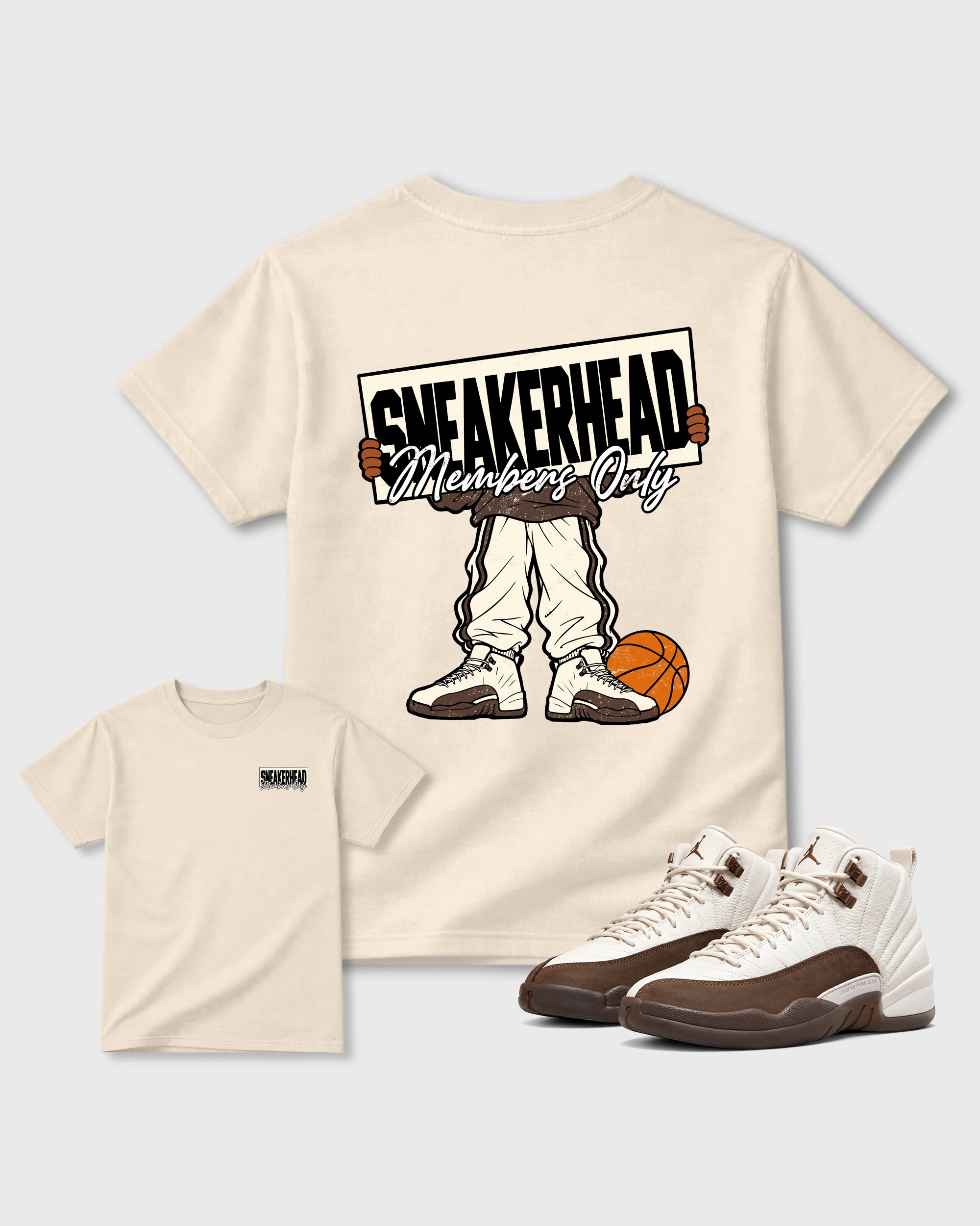 Sneakerhead Members Only Natural Graphic T-Shirt - 1, sneaker matching tee designed to match Air Jordan 12 Fireside sneakers for a coordinated sneaker outfit.