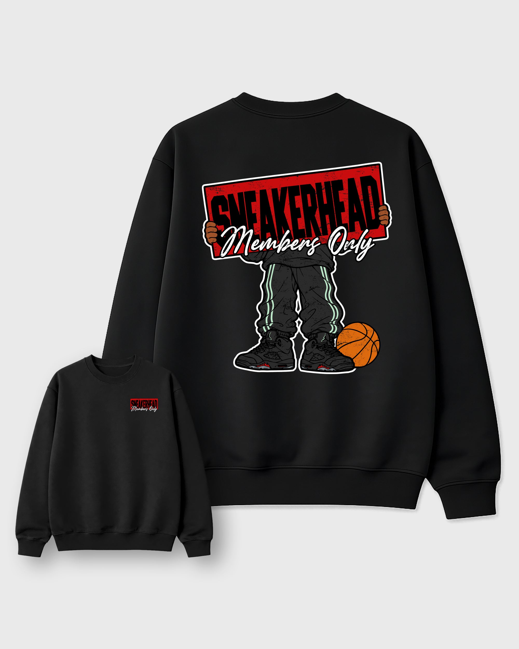 Sneakerhead Members Only Black Graphic Sweatshirt - 3, a graphic streetwear sweatshirt inspired by AJ5 Halloween sneakers for an easy coordinated sneaker fit.