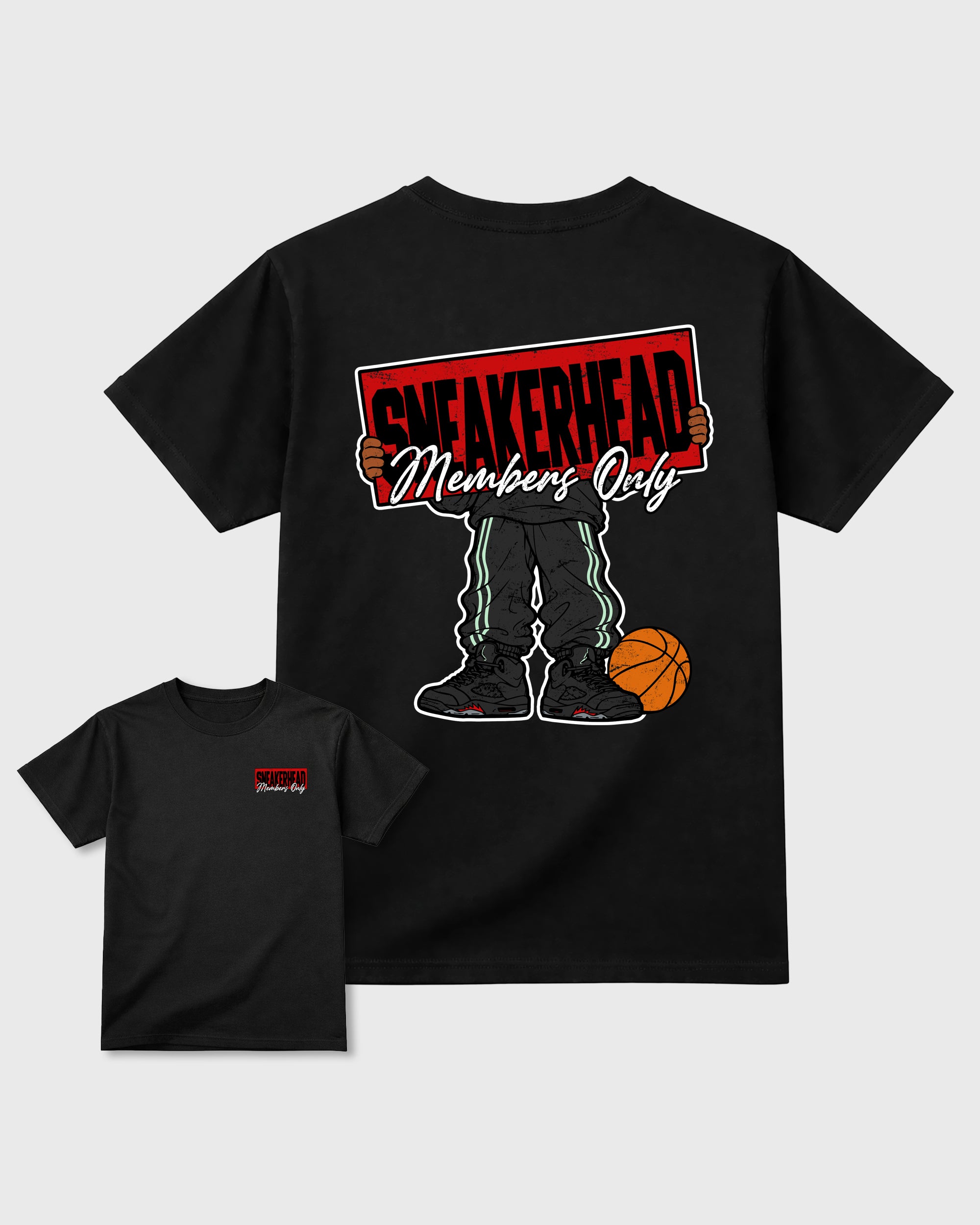 Sneakerhead Members Only Black Graphic T-Shirt - 3, sneaker matching shirt designed to pair with AJ5 Halloween sneakers for a coordinated streetwear outfit.