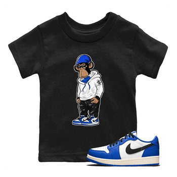 1s Game Royal shirts to match jordans Sneakerhead Monkey sneaker match tees Air Jordan 1 Retro Low OG Game Royal match shoes to clothes SNRT Sneaker Tees Youth Baby Black 1 tee