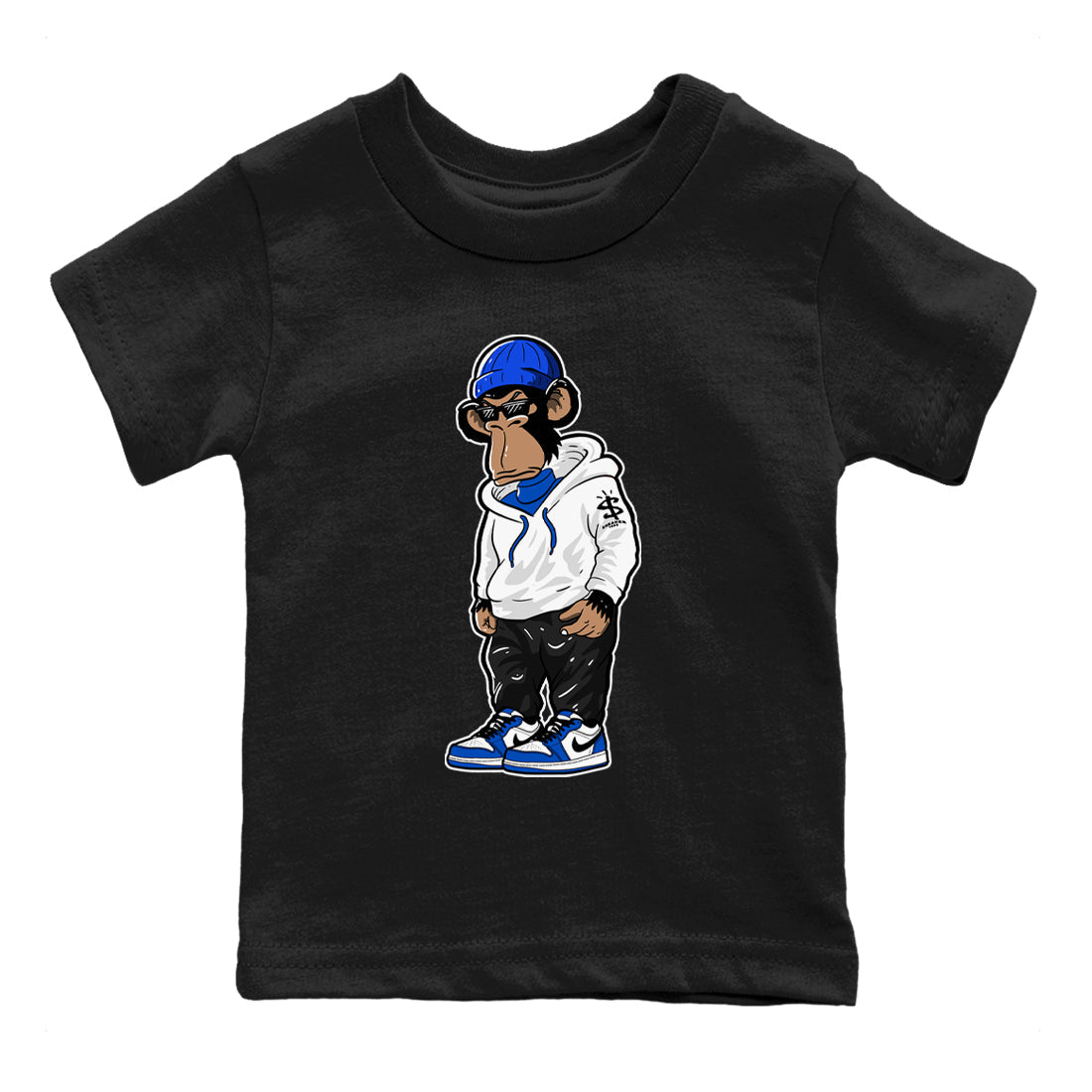 1s Game Royal shirts to match jordans Sneakerhead Monkey sneaker match tees Air Jordan 1 Retro Low OG Game Royal match shoes to clothes SNRT Sneaker Tees Youth Baby Black 2 tee