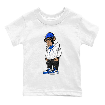 1s Game Royal shirts to match jordans Sneakerhead Monkey sneaker match tees Air Jordan 1 Retro Low OG Game Royal match shoes to clothes SNRT Sneaker Tees Youth Baby White 2 tee