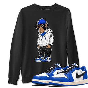 1s Game Royal shirts to match jordans Sneakerhead Monkey sneaker match tees Air Jordan 1 Retro Low OG Game Royal match shoes to clothes SNRT Sneaker Tees unisex cotton Black 1 shirts