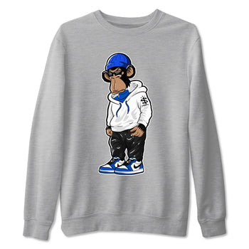 1s Game Royal shirts to match jordans Sneakerhead Monkey sneaker match tees Air Jordan 1 Retro Low OG Game Royal match shoes to clothes SNRT Sneaker Tees unisex cotton Heather Grey 2 shirts
