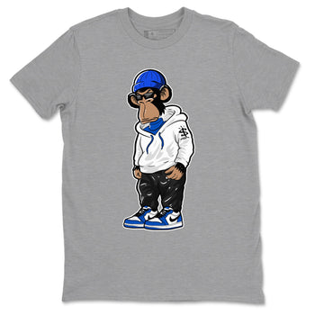 1s Game Royal shirts to match jordans Sneakerhead Monkey sneaker match tees Air Jordan 1 Retro Low OG Game Royal match shoes to clothes SNRT Sneaker Tees unisex cotton Heather Grey 2 shirts