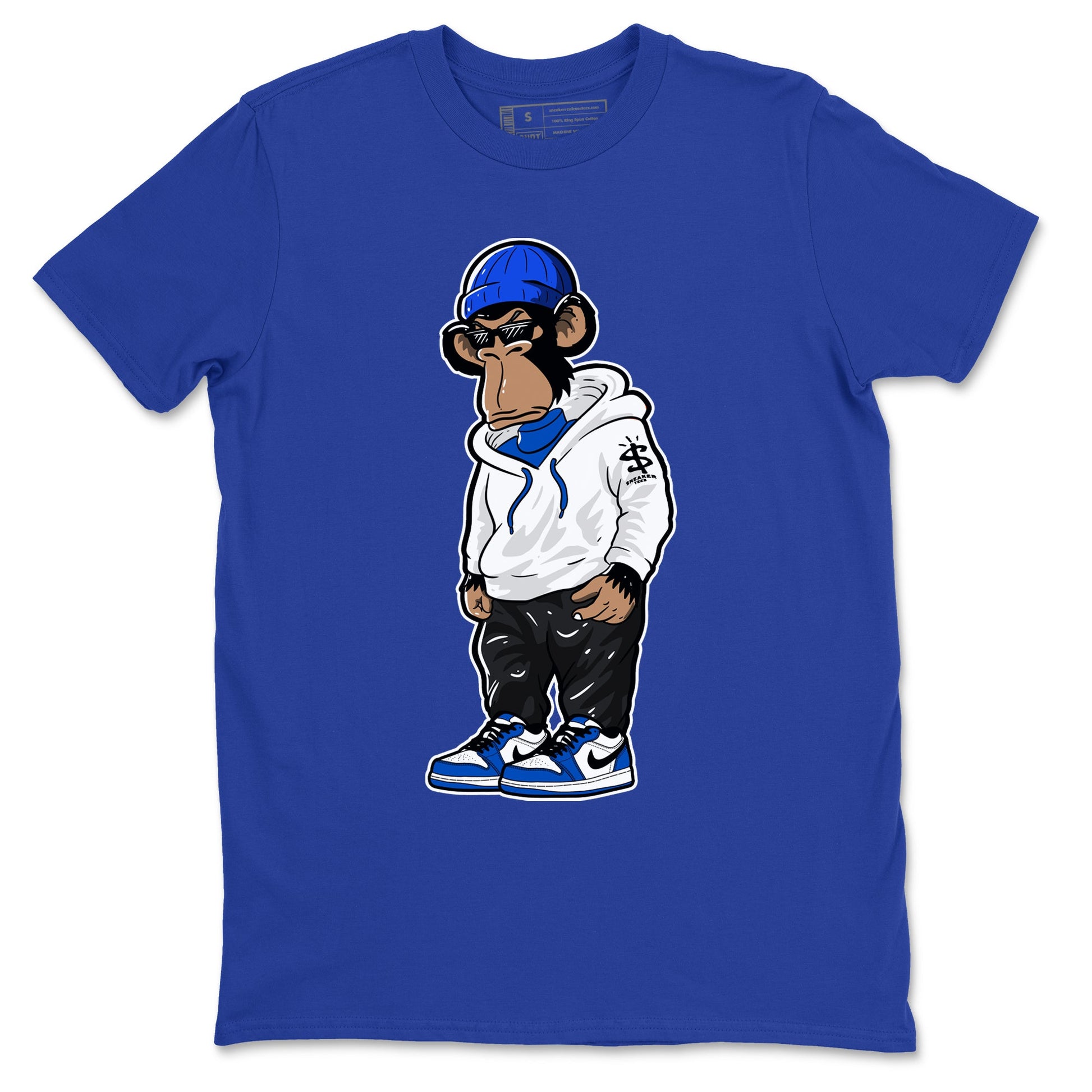 1s Game Royal shirts to match jordans Sneakerhead Monkey sneaker match tees Air Jordan 1 Retro Low OG Game Royal match shoes to clothes SNRT Sneaker Tees unisex cotton Royal Blue 2 shirts