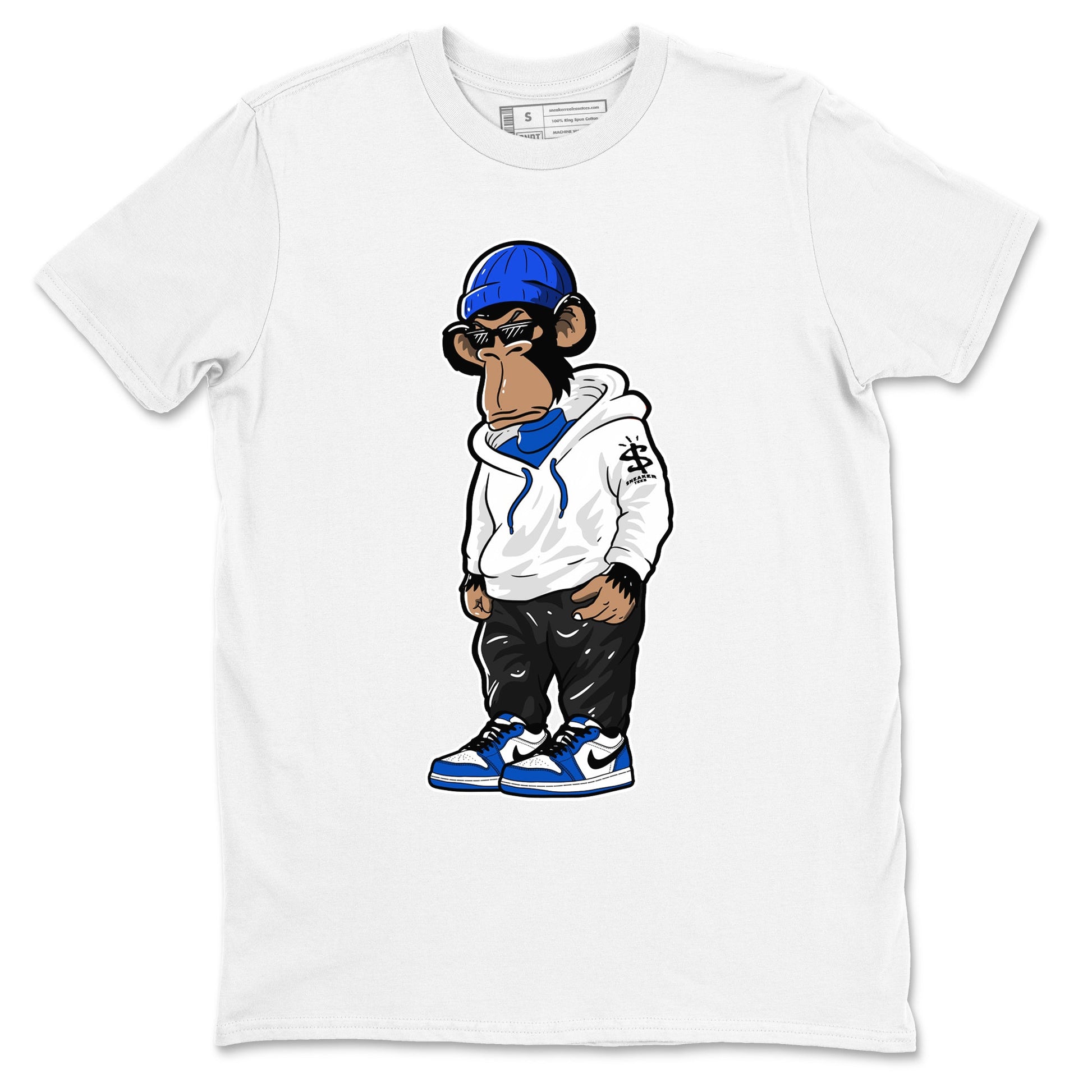 1s Game Royal shirts to match jordans Sneakerhead Monkey sneaker match tees Air Jordan 1 Retro Low OG Game Royal match shoes to clothes SNRT Sneaker Tees unisex cotton White 2 shirts