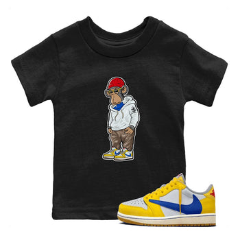 Air Jordan 1 Low x Travis Scott x Canary shirt to match jordans Sneakerhead Monkey sneaker tees Air Jordan 1 Travis Scott Canary Streetwear Brand SNRT Sneaker Release Tees baby toddler Black 1 cotton Shirt