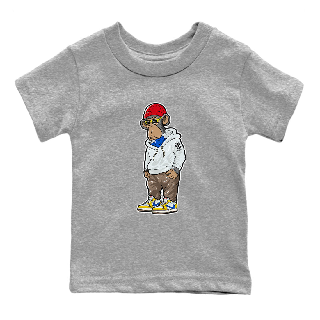 Air Jordan 1 Low x Travis Scott x Canary shirt to match jordans Sneakerhead Monkey sneaker tees Air Jordan 1 Travis Scott Canary Streetwear Brand SNRT Sneaker Release Tees baby toddler Heather Grey 2 cotton Shirt