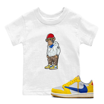 Air Jordan 1 Low x Travis Scott x Canary shirt to match jordans Sneakerhead Monkey sneaker tees Air Jordan 1 Travis Scott Canary Streetwear Brand SNRT Sneaker Release Tees baby toddler White 1 cotton Shirt