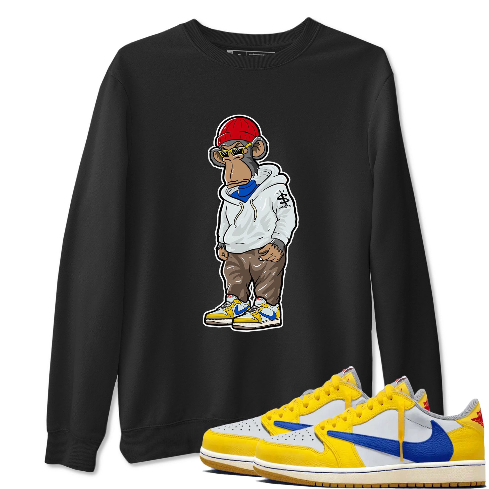 Air Jordan 1 Low x Travis Scott x Canary shirt to match jordans Sneakerhead Monkey sneaker tees AJ1 Travis Scott Canary Streetwear Brand SNRT Sneaker Tees unisex cotton Black 1 crew neck shirt