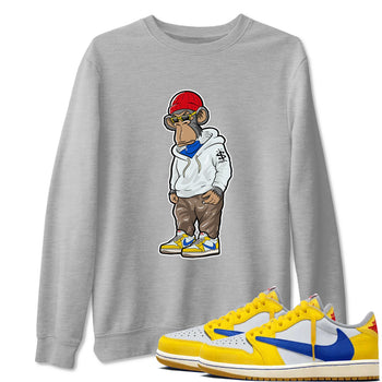 Air Jordan 1 Low x Travis Scott x Canary shirt to match jordans Sneakerhead Monkey sneaker tees AJ1 Travis Scott Canary Streetwear Brand SNRT Sneaker Tees unisex cotton Heather Grey 1 crew neck shirt