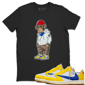 Air Jordan 1 Low x Travis Scott x Canary shirt to match jordans Sneakerhead Monkey sneaker tees AJ1 Travis Scott Canary Streetwear Brand SNRT Sneaker Tees unisex cotton Black 1 crew neck shirt