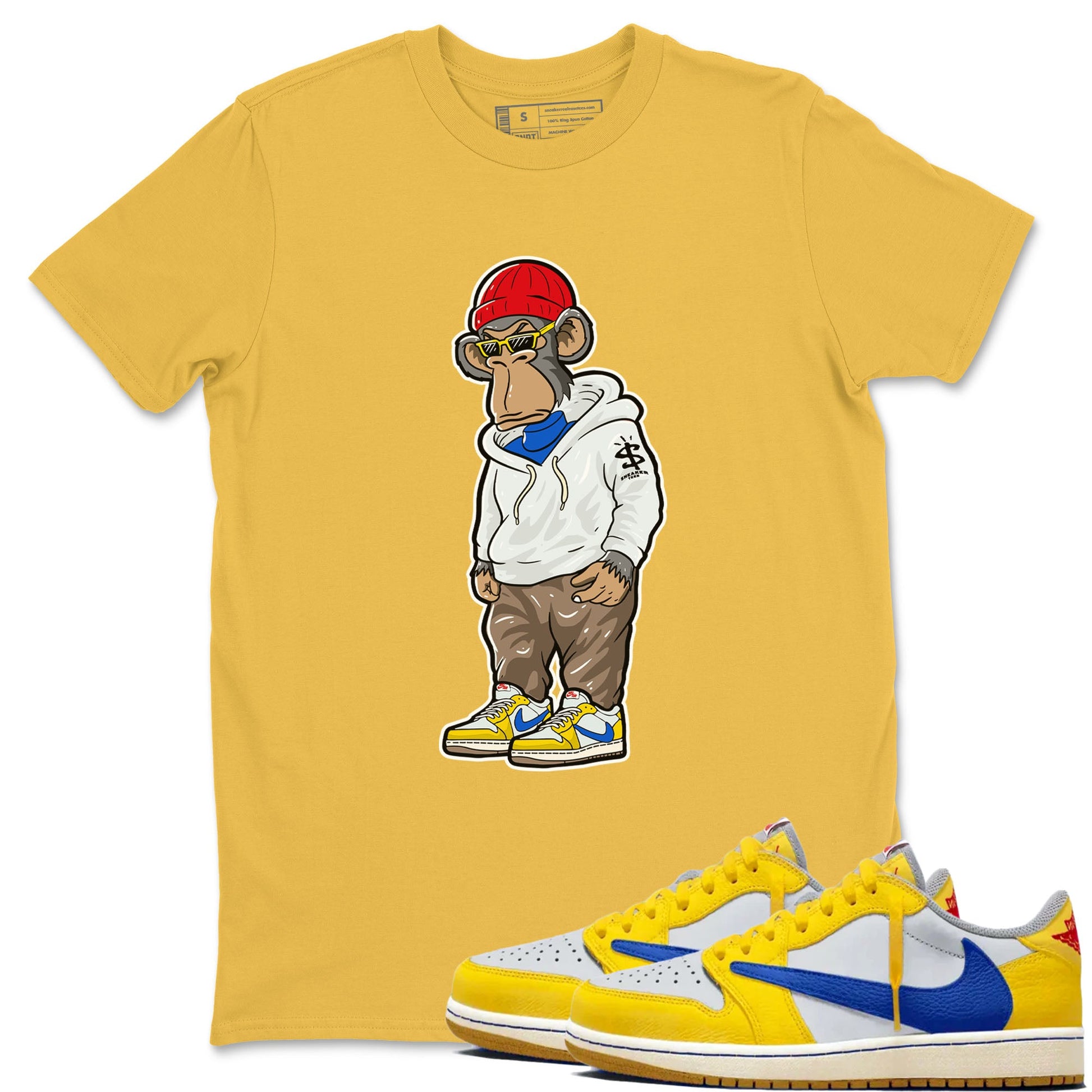 Air Jordan 1 Low x Travis Scott x Canary shirt to match jordans Sneakerhead Monkey sneaker tees AJ1 Travis Scott Canary Streetwear Brand SNRT Sneaker Tees unisex cotton Daisy 1 crew neck shirt
