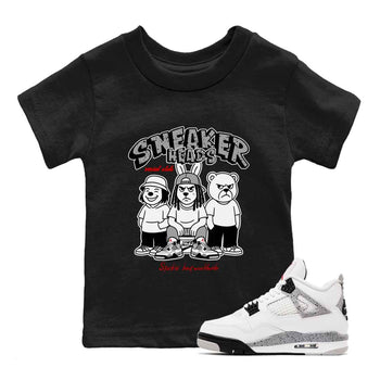Sneakerhead Social Club baby and kids t-shirt crafted for little sneakerheads to shine with the Air Jordan 4 White Cement sneakers, displayed in Black 1.