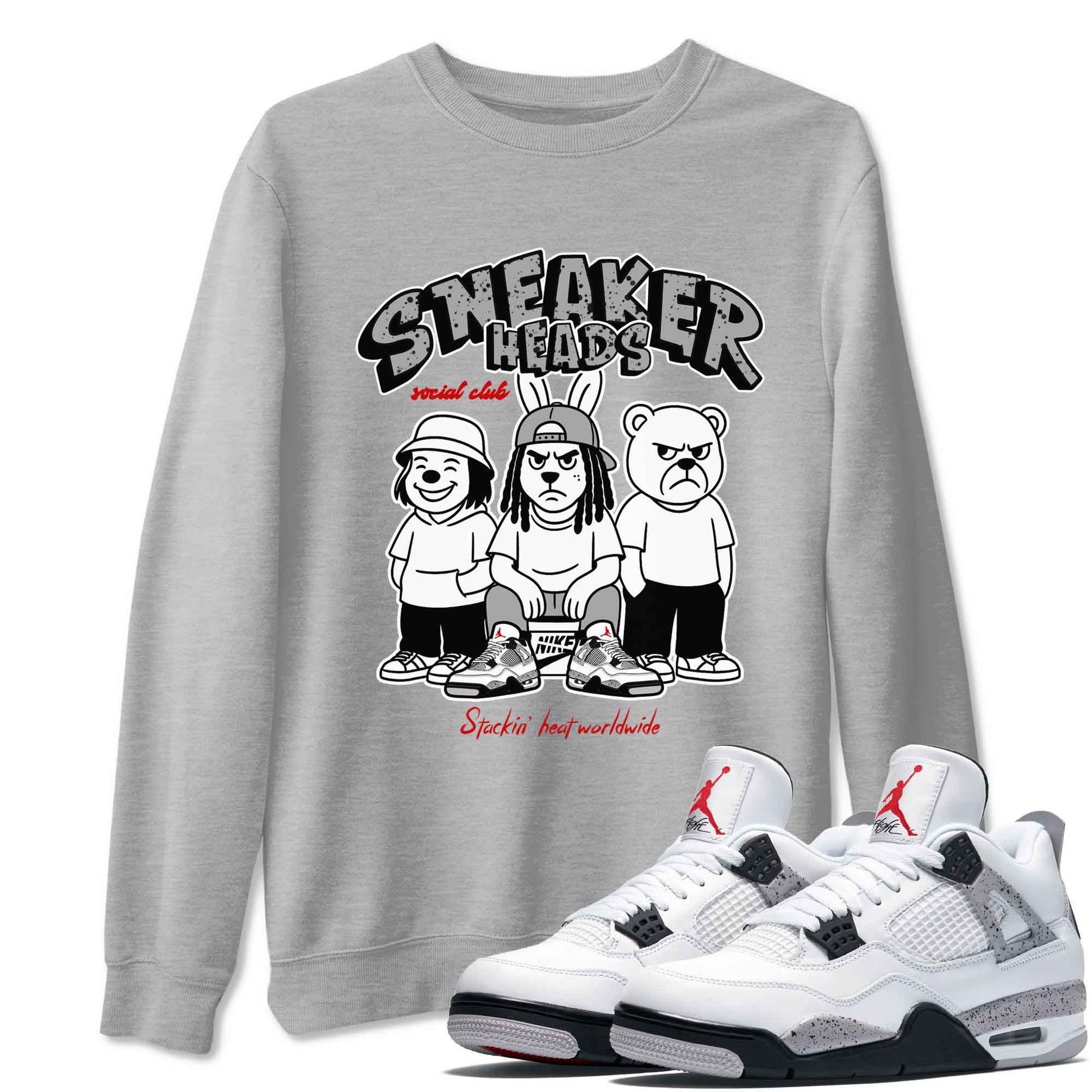 Sneakerhead Social Club sneaker match t-shirt styled to complete your fit with the Air Jordan 4 White Cement sneakers, shown in Heather Grey 1.