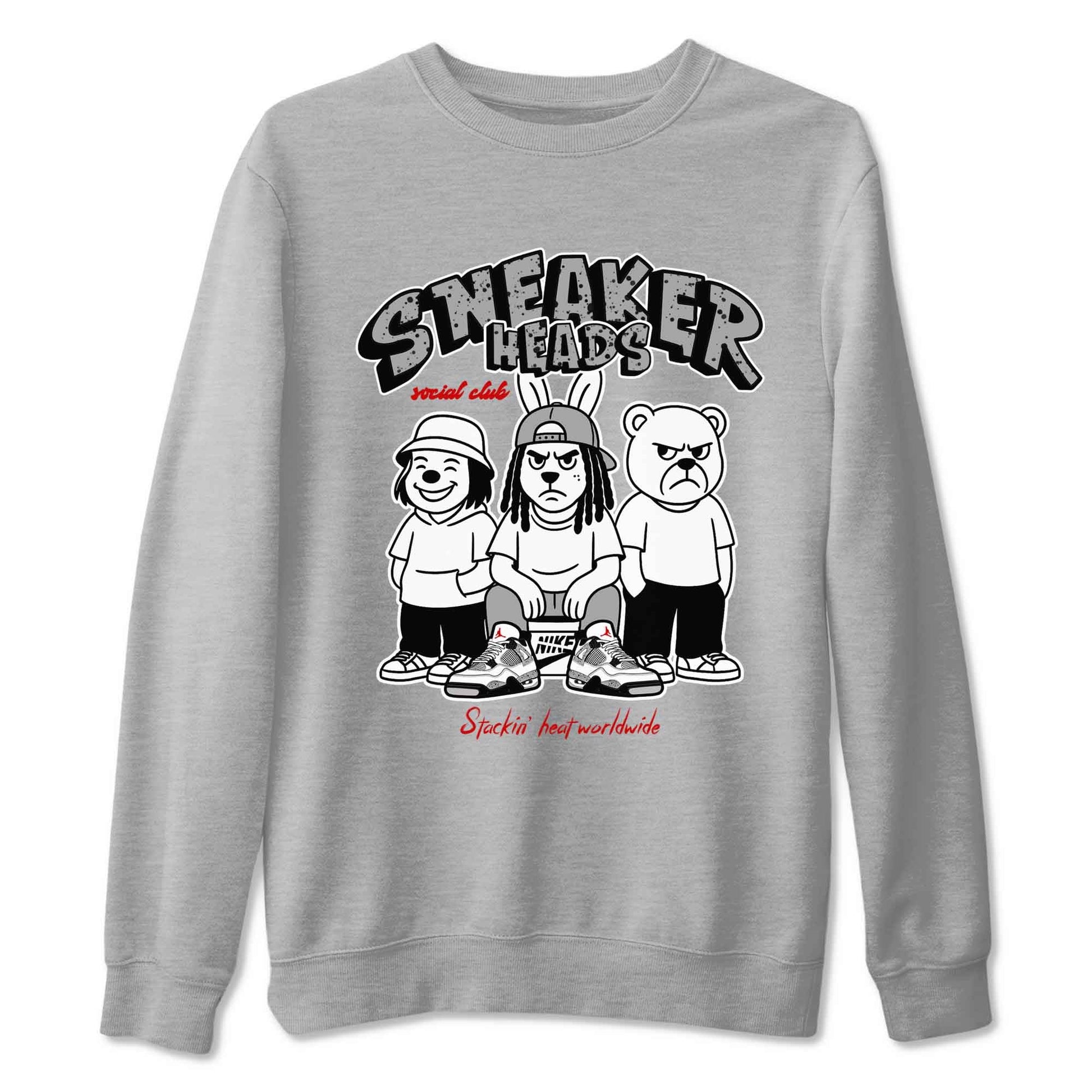 Sneakerhead Social Club sneaker match t-shirt styled to complete your fit with the Air Jordan 4 White Cement sneakers, shown in Heather Grey 2.
