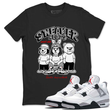 Sneakerhead Social Club sneaker match t-shirt styled to complete your fit with the Air Jordan 4 White Cement sneakers, shown in Black 1.