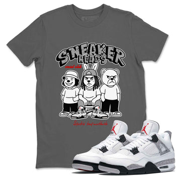 Sneakerhead Social Club sneaker match t-shirt styled to complete your fit with the Air Jordan 4 White Cement sneakers, shown in Cool Grey 1.