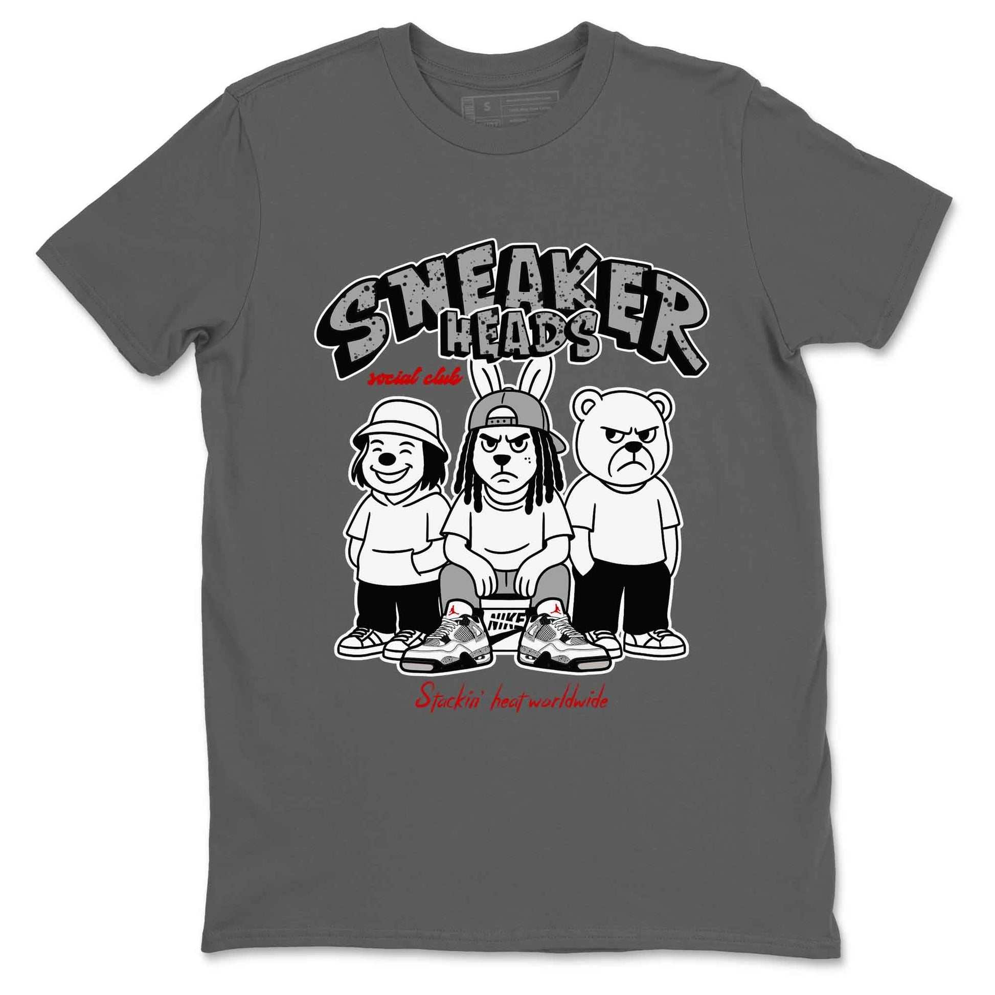 Sneakerhead Social Club sneaker match t-shirt styled to complete your fit with the Air Jordan 4 White Cement sneakers, shown in Cool Grey 2.