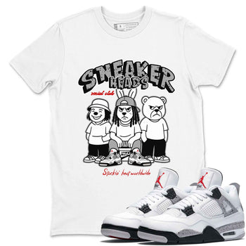 Sneakerhead Social Club sneaker match t-shirt styled to complete your fit with the Air Jordan 4 White Cement sneakers, shown in White 1.