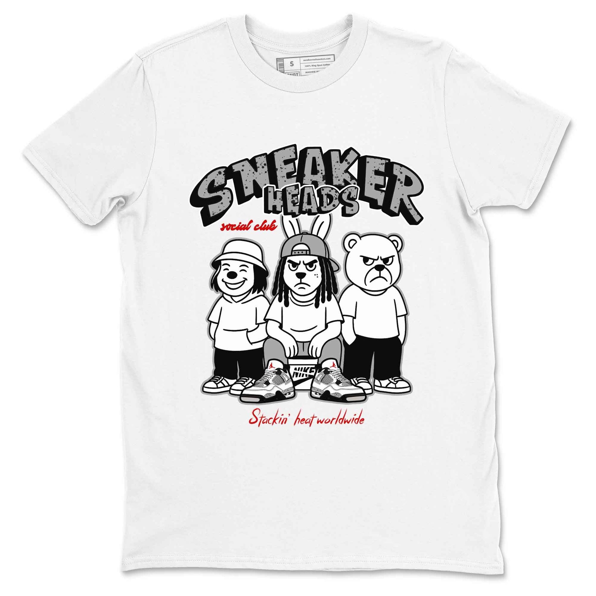 Sneakerhead Social Club sneaker match t-shirt styled to complete your fit with the Air Jordan 4 White Cement sneakers, shown in White 2.