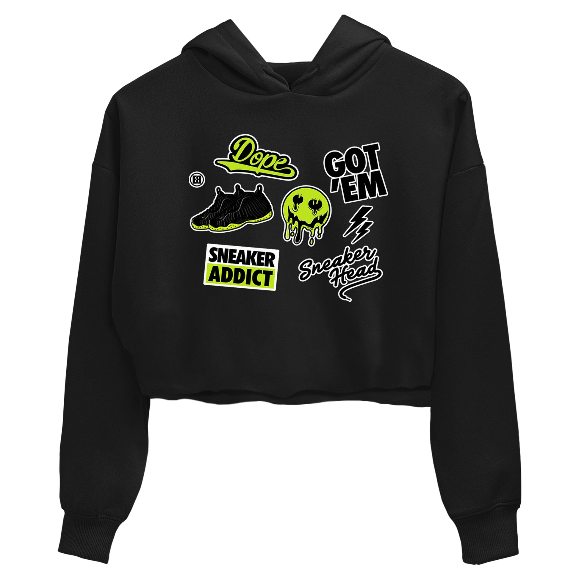 Foams One Black Volt shirts to match jordans Sneakerhead Sticker sneaker match tees Air Foamposite One Black and Volt match shoes to clothes SNRT Sneaker Tees unisex cotton Black 2 crop tee