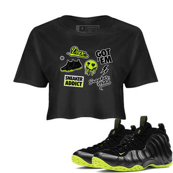 Foams One Black Volt shirts to match jordans Sneakerhead Sticker sneaker match tees Air Foamposite One Black and Volt match shoes to clothes SNRT Sneaker Tees unisex cotton Black 1 crop tee