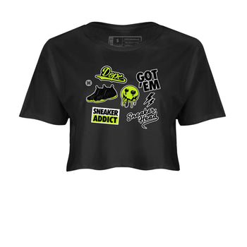 Foams One Black Volt shirts to match jordans Sneakerhead Sticker sneaker match tees Air Foamposite One Black and Volt match shoes to clothes SNRT Sneaker Tees unisex cotton Black 2 crop tee