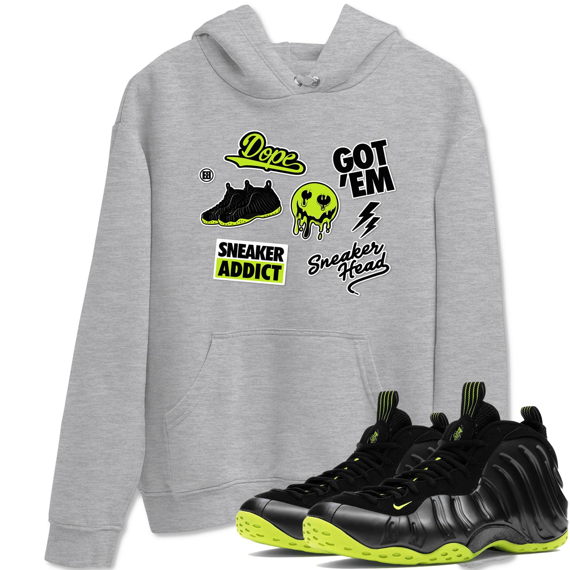 Foams One Black Volt shirts to match jordans Sneakerhead Sticker sneaker match tees Air Foamposite One Black and Volt match shoes to clothes SNRT Sneaker Tees unisex cotton Heather Grey 1 shirts
