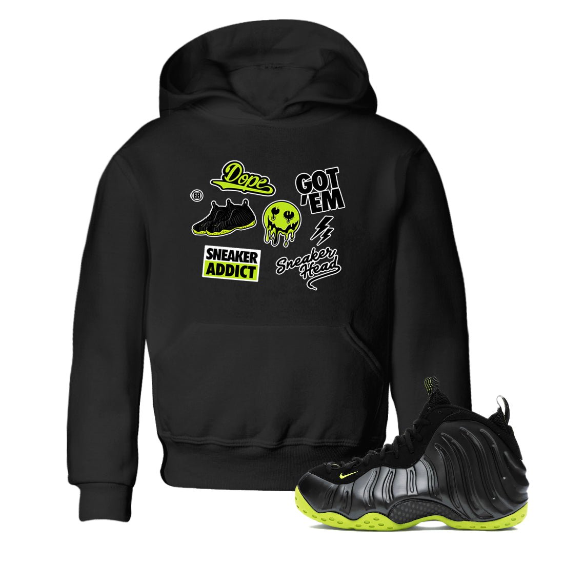 Foams One Black Volt shirts to match jordans Sneakerhead Sticker sneaker match tees Air Foamposite One Black and Volt match shoes to clothes SNRT Sneaker Tees Youth Baby Black 1 tee