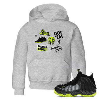 Foams One Black Volt shirts to match jordans Sneakerhead Sticker sneaker match tees Air Foamposite One Black and Volt match shoes to clothes SNRT Sneaker Tees Youth Baby Heather Grey 1 tee