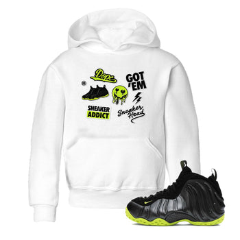 Foams One Black Volt shirts to match jordans Sneakerhead Sticker sneaker match tees Air Foamposite One Black and Volt match shoes to clothes SNRT Sneaker Tees Youth Baby White 1 tee