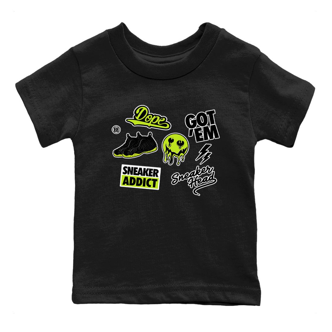 Foams One Black Volt shirts to match jordans Sneakerhead Sticker sneaker match tees Air Foamposite One Black and Volt match shoes to clothes SNRT Sneaker Tees Youth Baby Black 2 tee