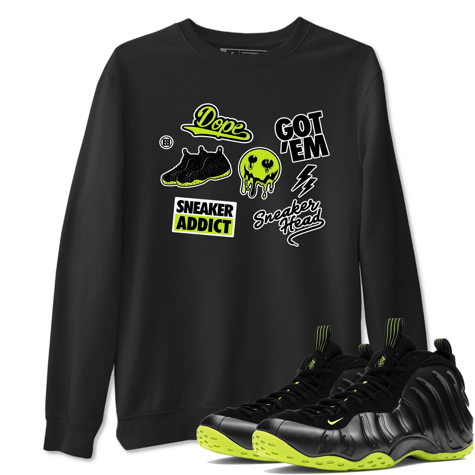 Foams One Black Volt shirts to match jordans Sneakerhead Sticker sneaker match tees Air Foamposite One Black and Volt match shoes to clothes SNRT Sneaker Tees unisex cotton Black 1 shirts