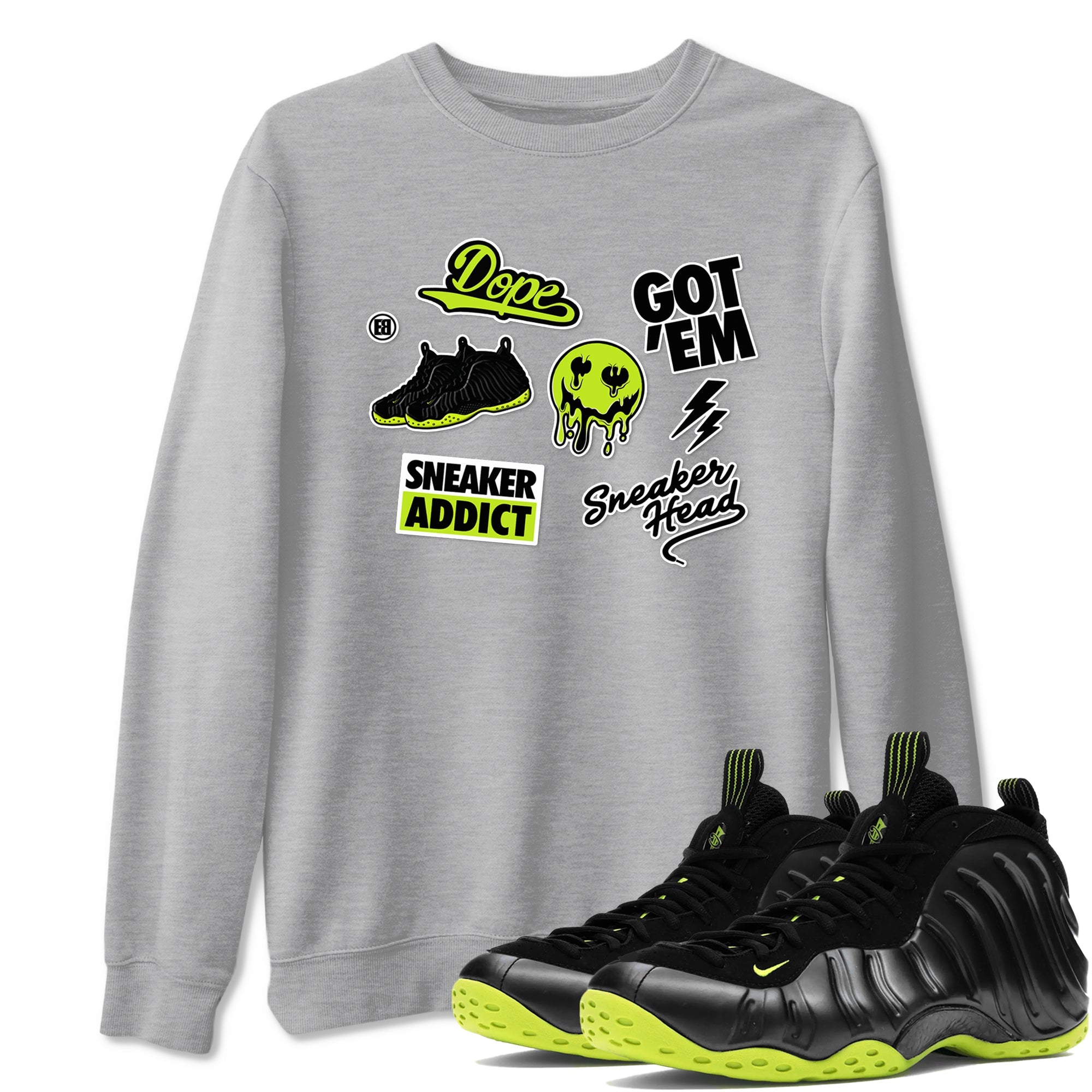 Foams One Black Volt shirts to match jordans Sneakerhead Sticker sneaker match tees Air Foamposite One Black and Volt match shoes to clothes SNRT Sneaker Tees unisex cotton Heather Grey 1 shirts