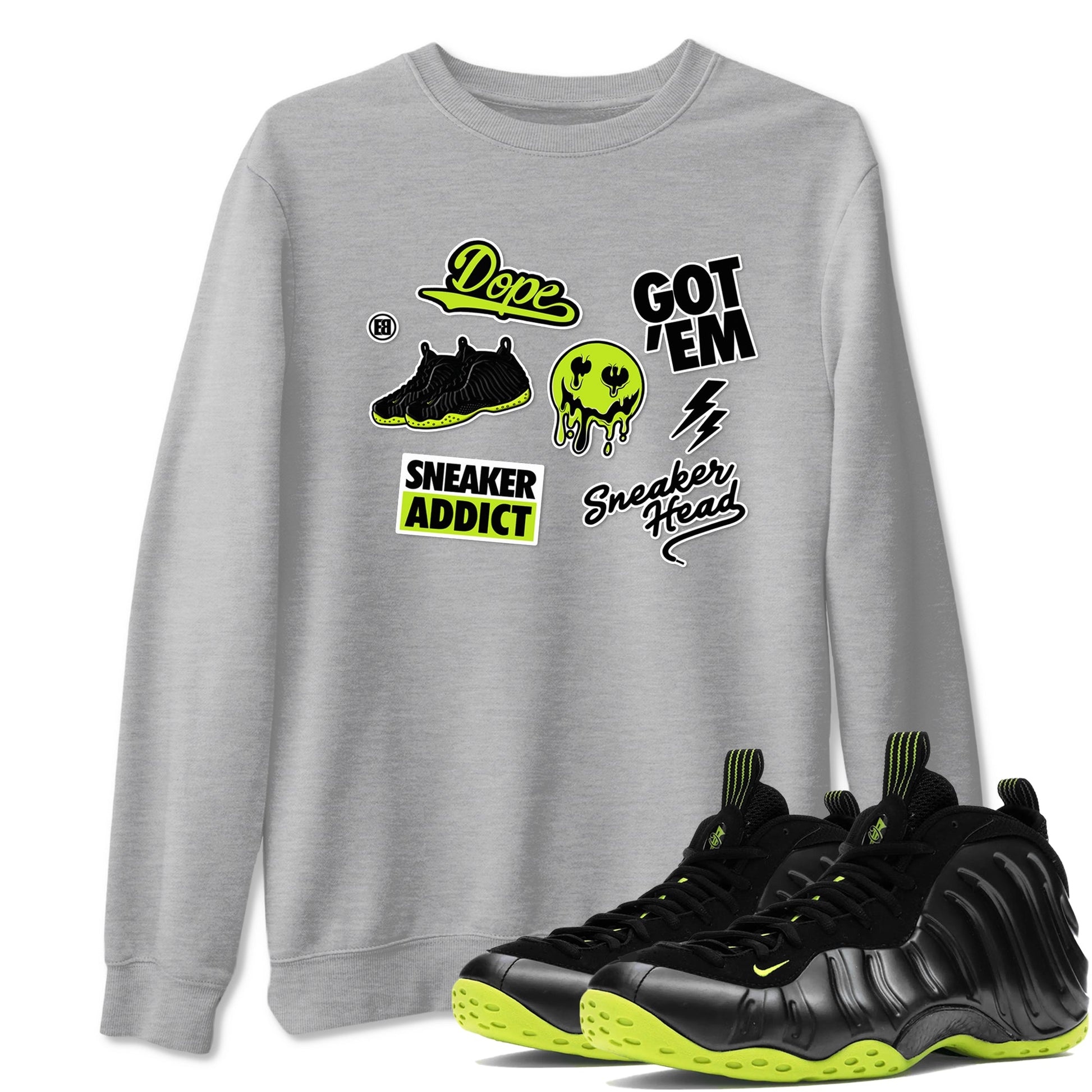 Foams One Black Volt shirts to match jordans Sneakerhead Sticker sneaker match tees Air Foamposite One Black and Volt match shoes to clothes SNRT Sneaker Tees unisex cotton Heather Grey 1 shirts