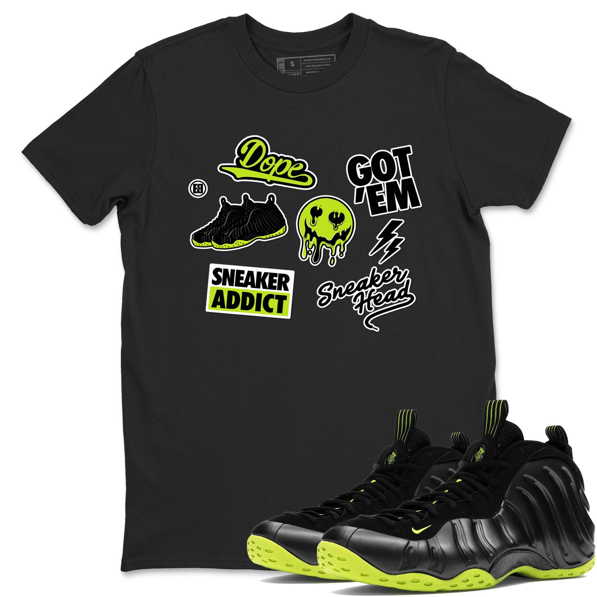 Foams One Black Volt shirts to match jordans Sneakerhead Sticker sneaker match tees Air Foamposite One Black and Volt match shoes to clothes SNRT Sneaker Tees unisex cotton Black 1 shirts
