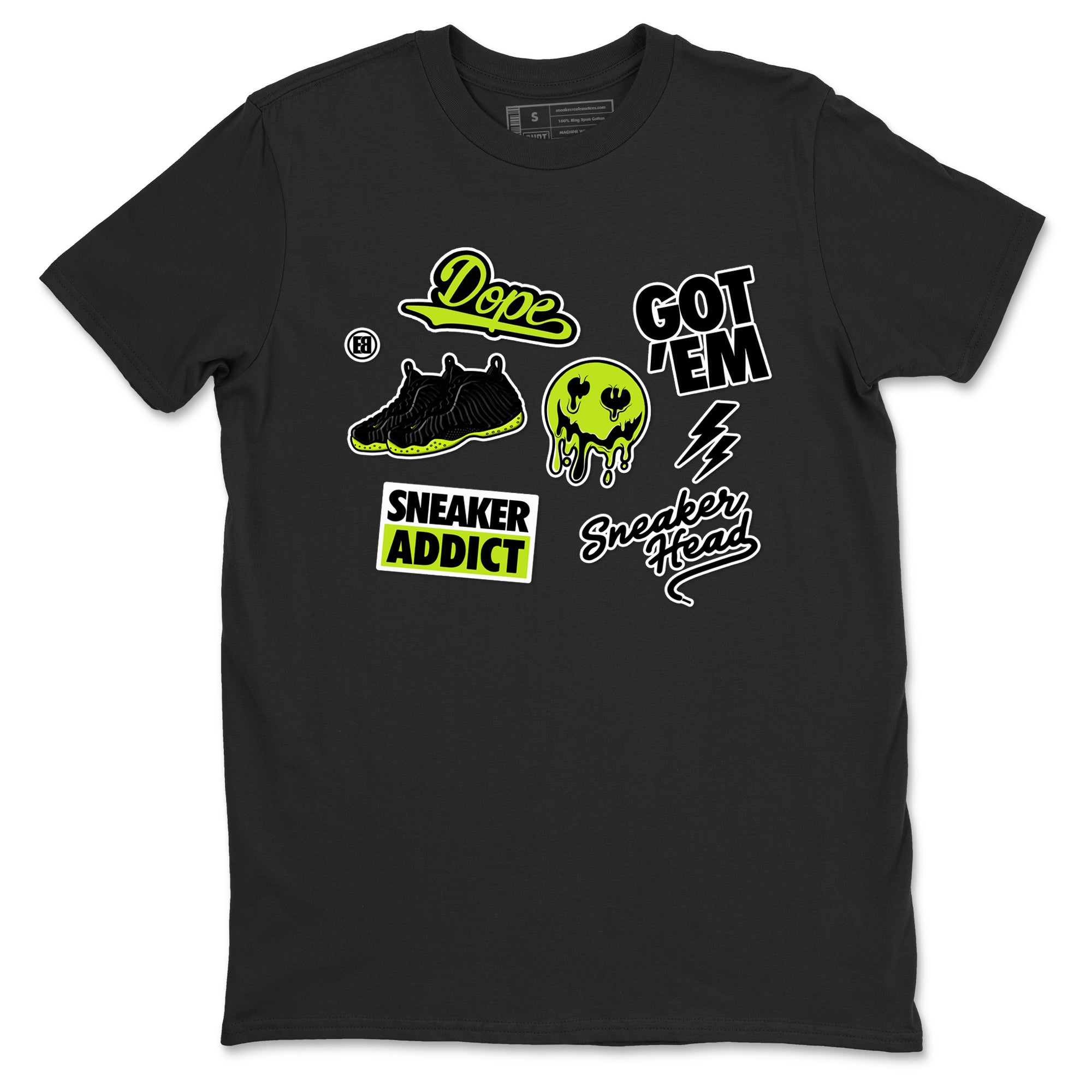 Foams One Black Volt shirts to match jordans Sneakerhead Sticker sneaker match tees Air Foamposite One Black and Volt match shoes to clothes SNRT Sneaker Tees unisex cotton Black 2 shirts