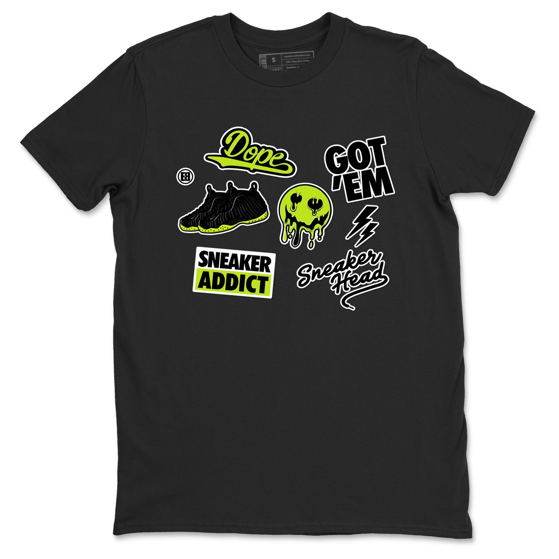 Foams One Black Volt shirts to match jordans Sneakerhead Sticker sneaker match tees Air Foamposite One Black and Volt match shoes to clothes SNRT Sneaker Tees unisex cotton Black 2 shirts