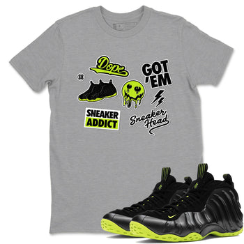 Foams One Black Volt shirts to match jordans Sneakerhead Sticker sneaker match tees Air Foamposite One Black and Volt match shoes to clothes SNRT Sneaker Tees unisex cotton Heather Grey 1 shirts